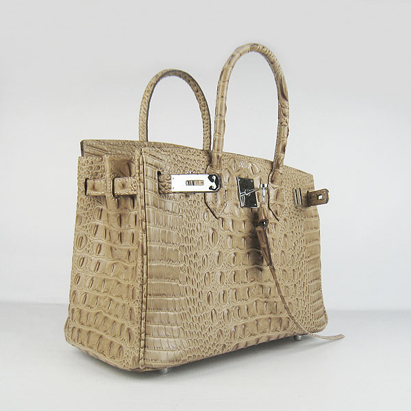 Replica Hermes Birkin 30CM Crocodile Head Veins Bag Apricot 6088 On Sale - Click Image to Close